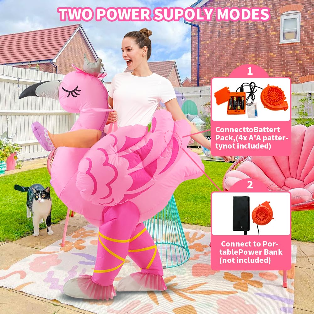 KOOY Inflatable Flamingo Costume Adult, Inflatable Costumes Women Men, Pink Flamingo Funny Suit Blow Up Costume for Adults, Party Halloween Costumes