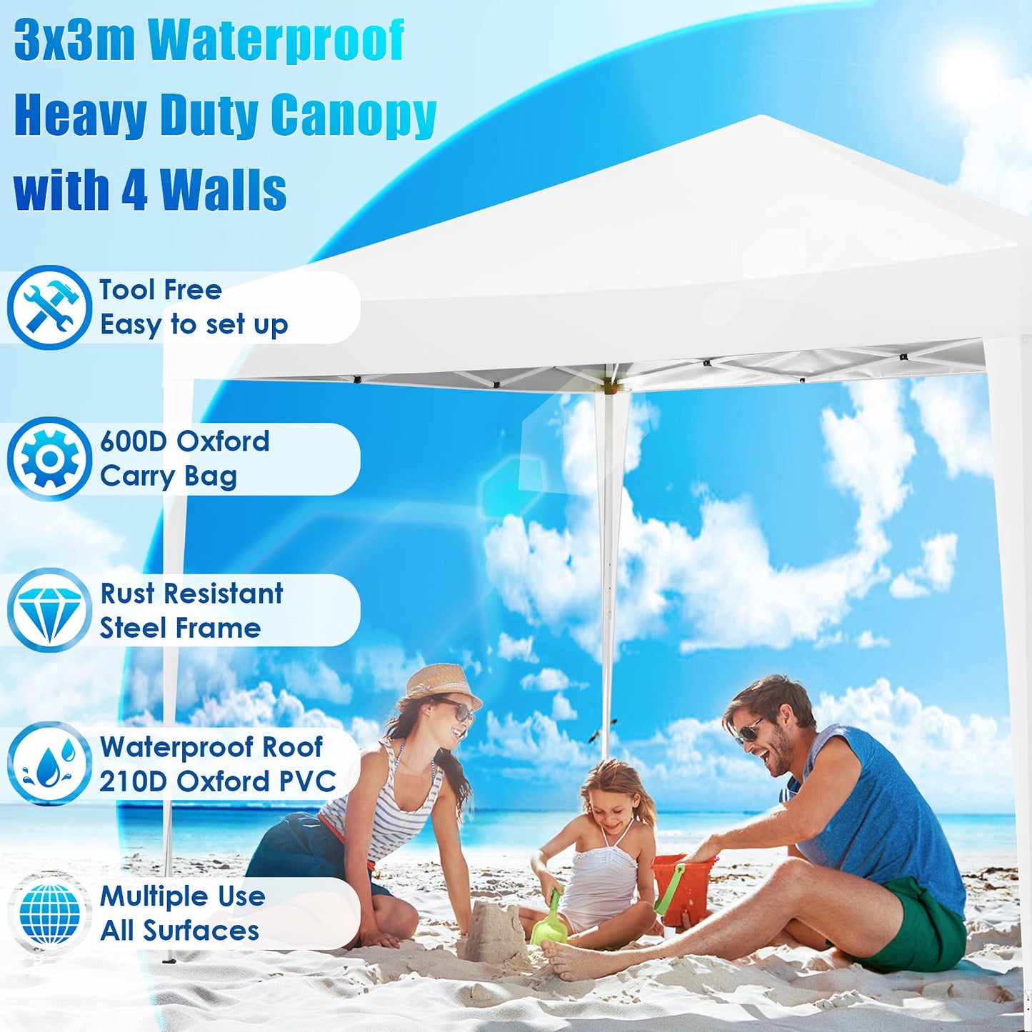 COBIZI Canopy 10x10 Pop Up Canopy Tent with 4 Sidewalls Party Tents for Parties Weddings Backyard Waterproof Canopy Outdoor Commercial Canopy Event Tent with Stakes, Ropes, White