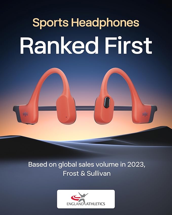 SHOKZ OpenSwim Pro - Open-Ear Bluetooth & MP3 Bone Conduction Sport Headphones, Swimming Headphones, IP68 Waterproof, Red