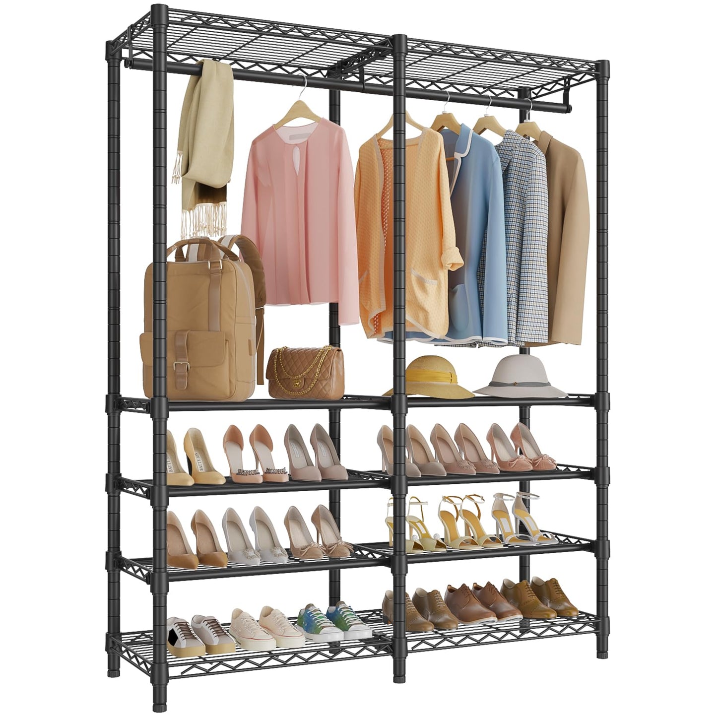VIPEK S2i Freestanding Shoe Rack - Tall Shoe Rack for Closet, Boot Organizer for Entryway, Large Shoe Organizer Storage, Heavy Duty Metal Shoe Shelf and Coat Rack, Black