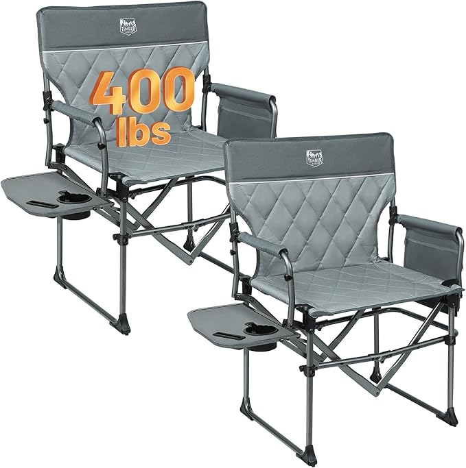 TIMBER RIDGE 2 Pack Aluminum Camping Directors Chair with Side Table Pocket, Portable Folding Heavy Duty Lawn Chair for Fi...