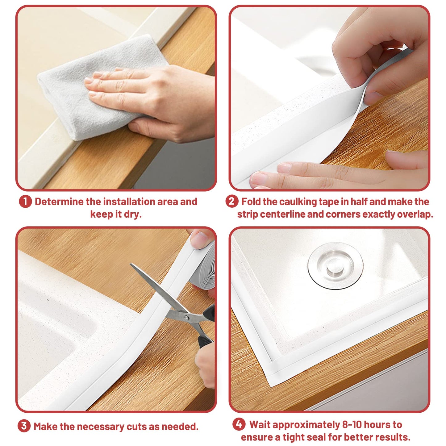 Fixmend Caulk Tape, 3 Roll Self Adhesive Caulk Strip Waterproof, Caulking Sealant Tape for Kitchen, Countertop, Bathroom, Sink, Shower, Bathtub, Toilet Edge Protector with Sealing Tool (1.5" x 10.5Ft)