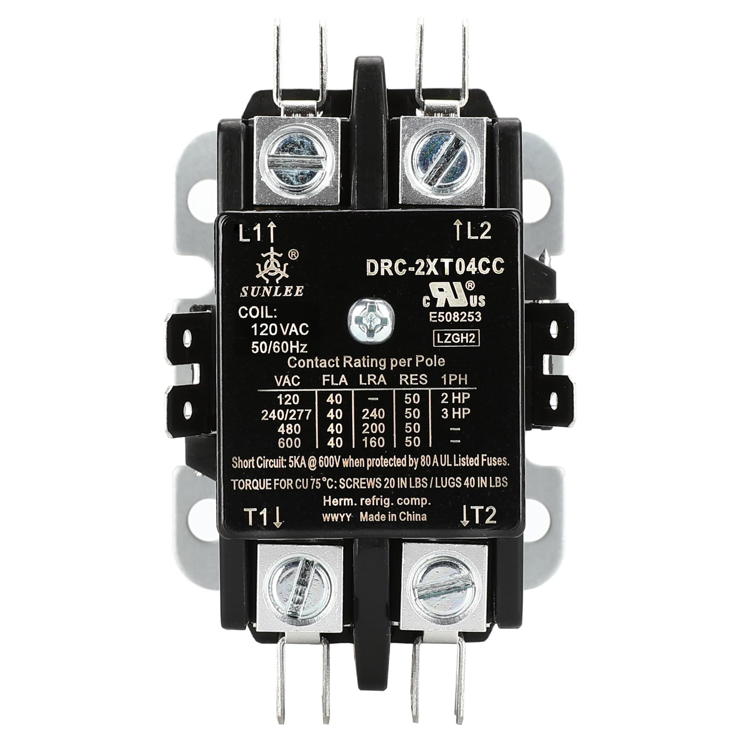 SunLee 2 Pole 40 Amp contactor 120v Coil UL 2 Pole Lighting Load 50 AMP Contactor Equivalent to 42CF15AF for Condenser Compressor HVAC Contactor