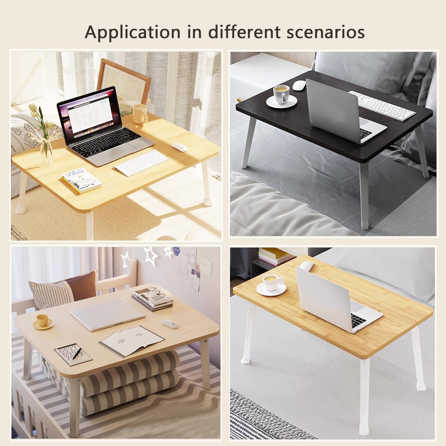 LKBBC Folding Lap Desk for Bed, 23.6 Inch Portable Laptop Stand for Couch, Bed & Floor | Bed Tray Table for Eating, Writing, Reading | Foldable Sturdy Laptop Desk for Adults, Bamboo