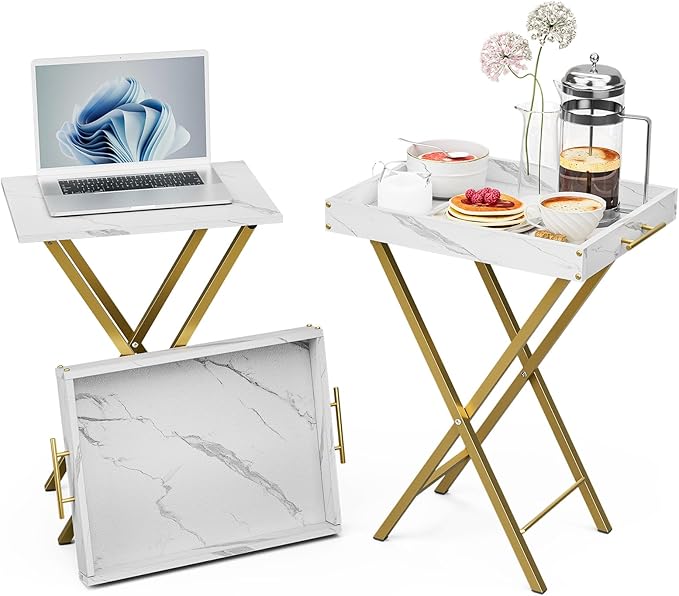 HMFOR Folding TV Tray Tables, Set of 2 Side Table for Small Place, Snack Eating Tables at Couch, Folding Tables with Remov...