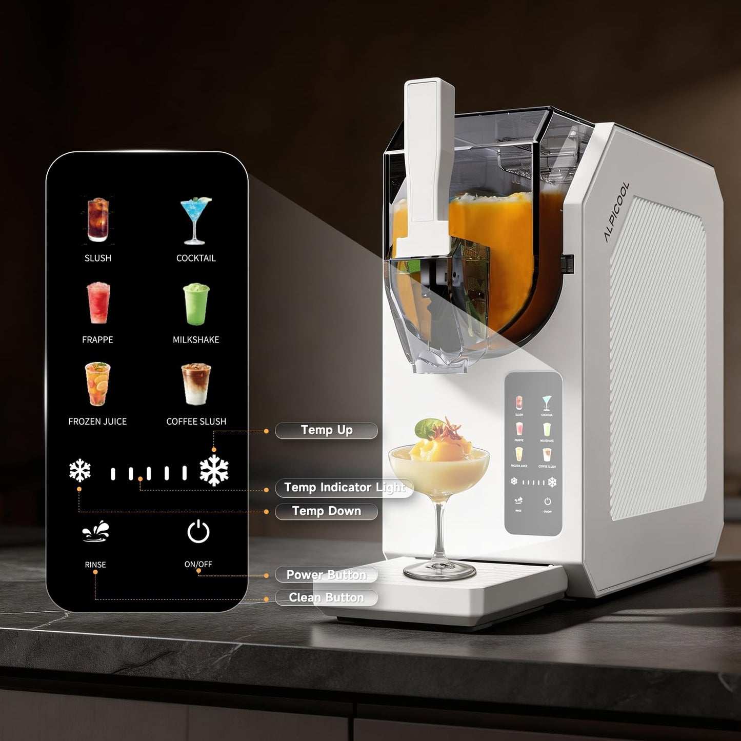 Alpicool Slushie Machine for Home 64 oz Slushy Machine Frozen Drink Maker with 6 Preset, No Ice Needed, Self-Cleaning Slushie Machine for Margaritas, Milkshakes, Frappes, Frozen Cocktails, LED Display