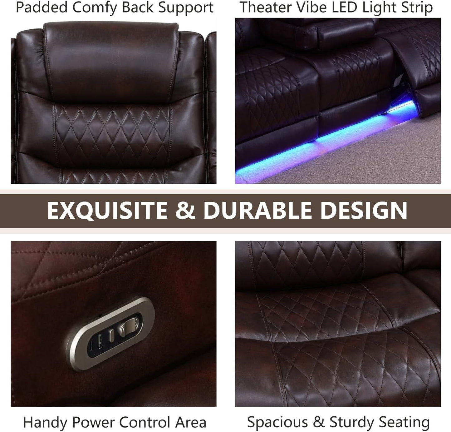 Trygoal Power Recliner Chair, Leather Recliners with Home Theater Seating, Oversized Single Electric Recliner Sofa Breathable Living Room Chairs for Adults Reading Gaming, Brown
