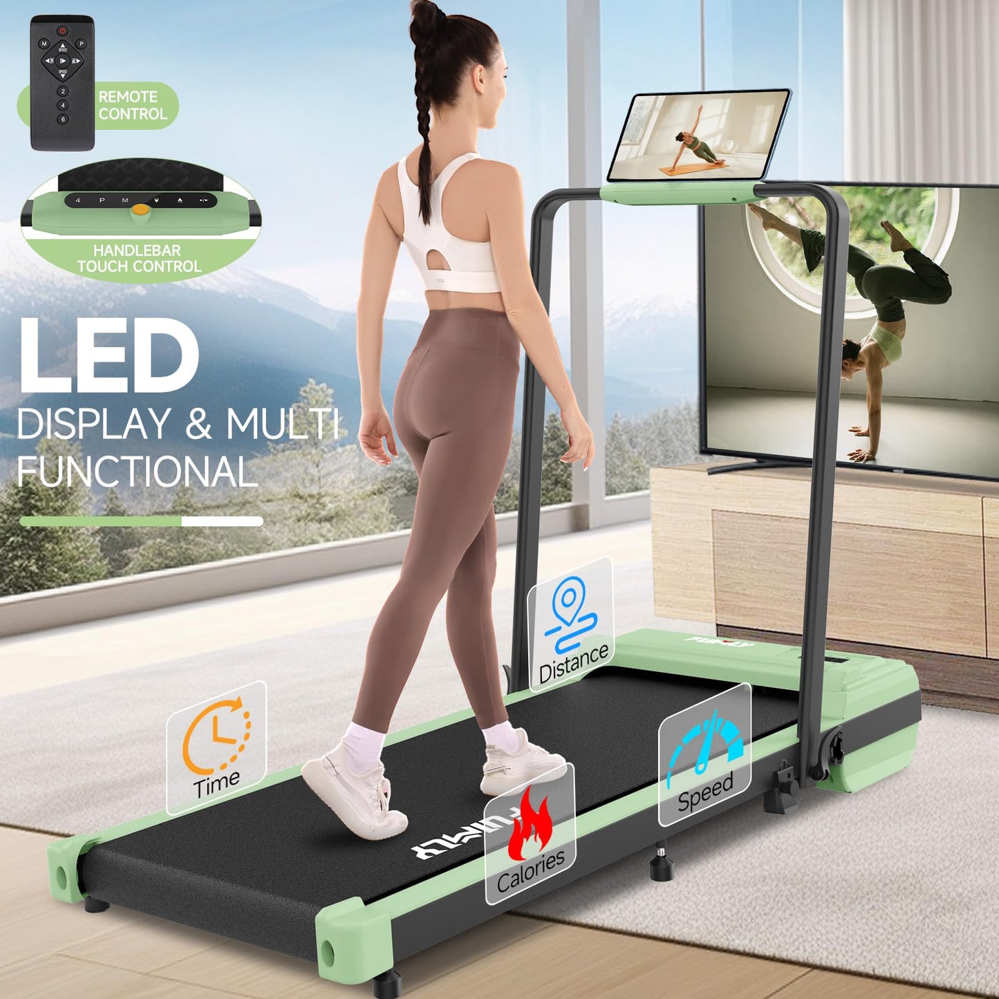 FUNMILY Walking Pad Treadmill with Incline, Foldable Treadmills for Home Office, Portable Walking Pad 300lbs Capacity, Remote Control, Led Touch Screen, 2s Folding Treadmill