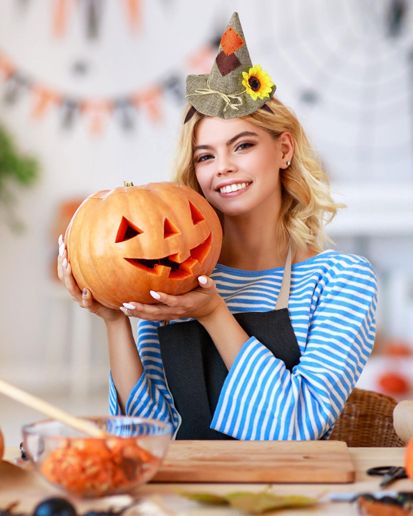HEYFIZZ Scarecrow Hat Headband for Adults Kids,Small Scarecrow Costume Accessories for Women Halloween Cosplay,One Size