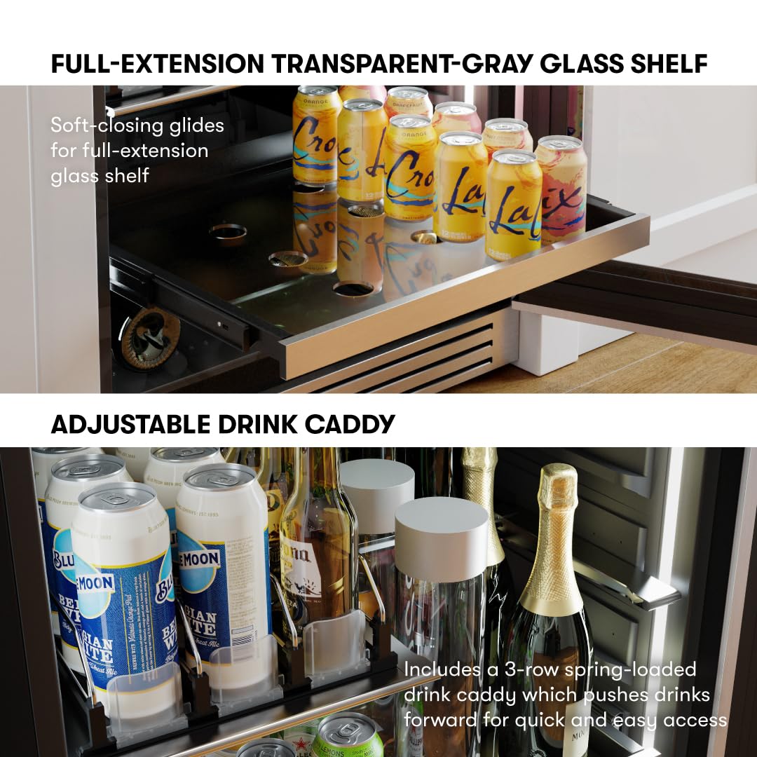 Zephyr 24" Wine Fridge & Beverage Refrigerator Single Zone Under Counter - Mini Wine Cooler Cellars Small Beer Fridge Cabinet Drink Chiller Freestanding Wine Beverage Cooler, 7 bottles,112 cans