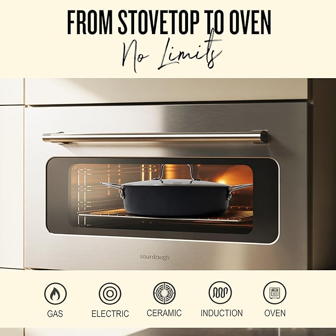 Alva Maestro 3.5-Qt Nonstick Ceramic Sauté Pan with Lid – Black | No PTFE, PFOA or PFAS | Induction & Oven Safe | Even-Heating, Easy-Clean Everyday Pan for Searing & One-Pan Meals