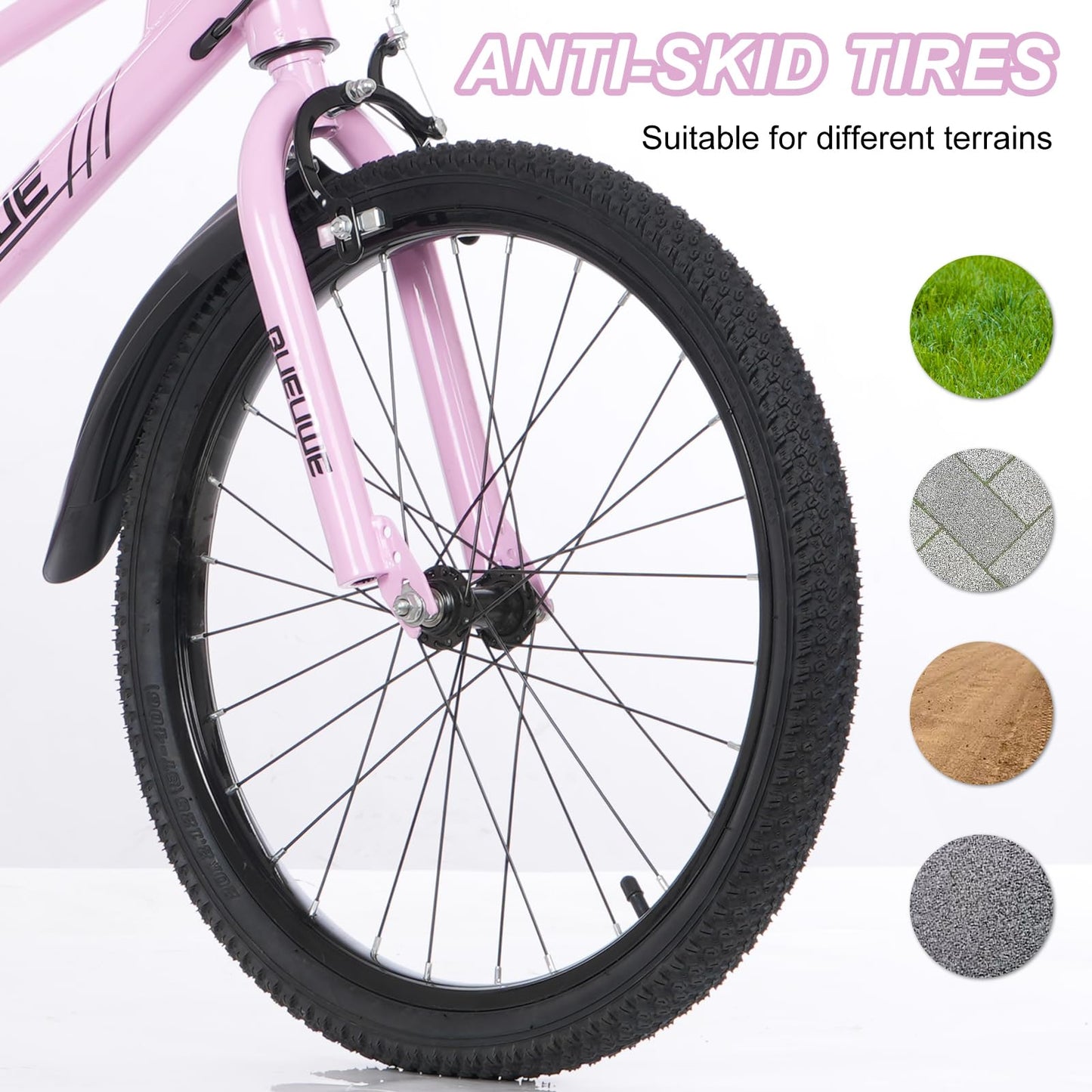Bueuwe 20 24 Inch Mountain Bike for Kids Ages 6-12 Year Old, Kids' Bicycles with Dual Brakes, Adjustable Seat and Kickstand, Single Speed Bikes for Young Riders,Pink,20 Inch