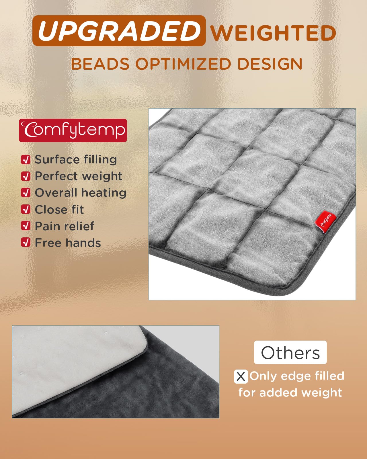 Comfytemp Weighted Heating Pad for Back & Cramps, 2.2lb Electric Neck Shoulder Heat Pad, Birthday Gifts for Women Men Mom Dad, 2H Auto-Off, 12x24, Washable, Gray