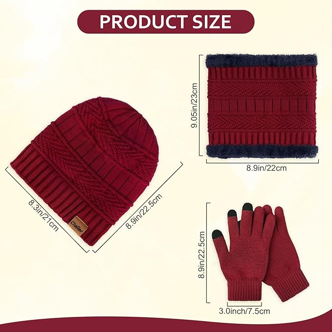 Winter Hats for Women Beanie Hat Warm Thick Knit Skull Cap Hat and Scarf Gloves Sets