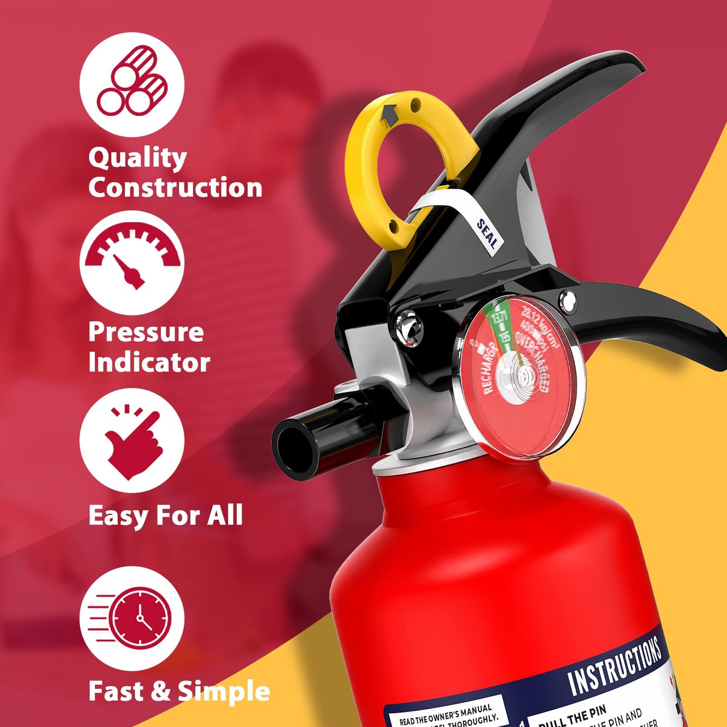 Ougist ABC Fire Extinguisher for Home & Vehicle - 2.5 lb 1-A:10-B:C Rated, Dry Chemical Fire Safety with Quick-Release Handle, Certified for Kitchen/Car/Boat Use-Model FF1KG