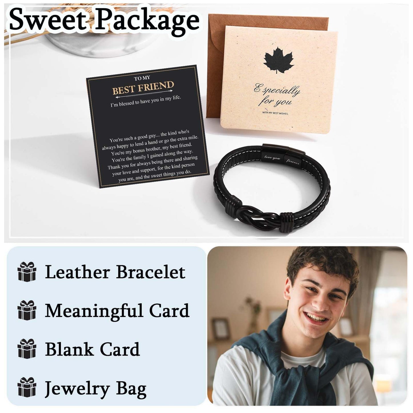 Friend Gifts for Men Male Boys, Leather Bracelet Christmas Birthday Fathers Thanksgiving Graduation Back to School Gifts for Best Friend Men
