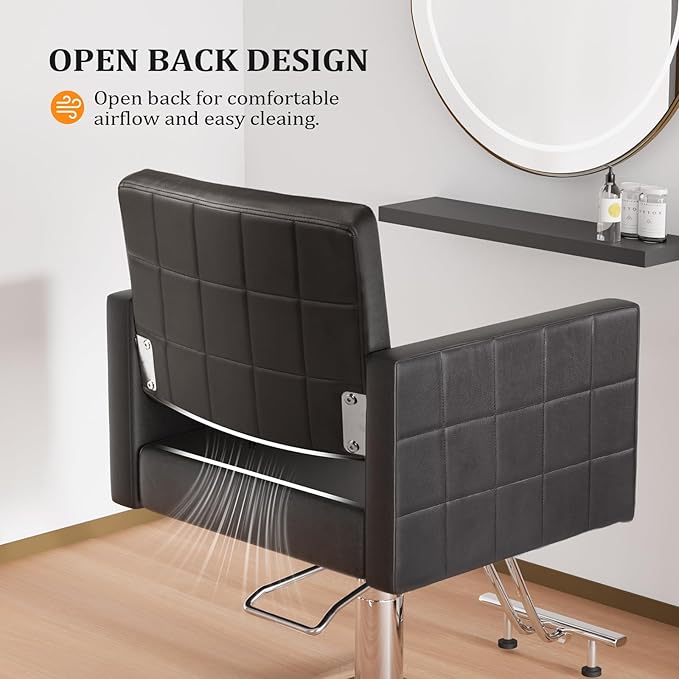 Salon Styling Chair for Hair Stylist Wide Seat, Hydraulic Barber Chair with Stainless Steel Footrest, Black Hair Salon Chair Heavy Duty, Beauty Spa Cosmetology Shampoo Hairdressing Equipment