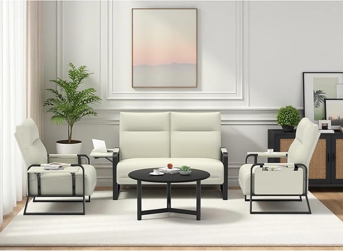 Modular Cloud Sectional Couches for Living Room, Faux Leather Loveseat & Accent Chairs Set of 2, Upholstered Sectional Sofa Set for Office, Beige