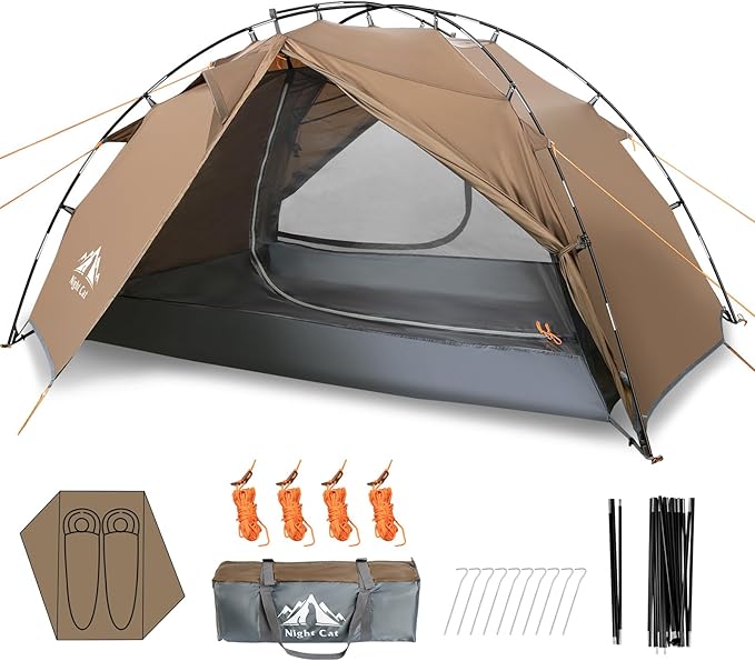 Night Cat Backpacking Tents 2 Persons Fast Setup Hiking Camp Tent with Foldable Pole Double Layers Two Doors Waterproof Li...