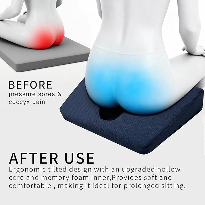 Rivquvi Gel Wheelchair Seat Cushion,Bed Sore Cushions for Butt,hemorrhoid pillow for Chair,Pressure Sore cushion,Memory Foam Butt Pillow,Sciatica,Coccyx,Pressure Ulcer Pain Relief,Washable Cover(Blue)