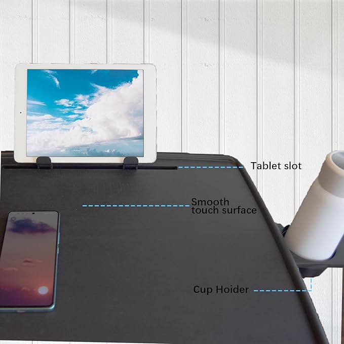 Boidheach TV Tray Stand is an Folding Table，Extra Large Table Top Adjustable TV Dining Table Tray，for Eating, Folding Laptop Table with Book Stand, Cup Holder & Tablet Slot for Bed & Sofa