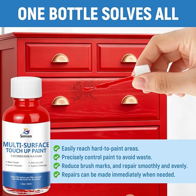 Red Paint Multi Surface Apple Red Touch Up Paint Repair for Wall,Door,Cabinets,Wood,Furniture, Appliance,Tile,Porcelain,Touch Up Paint Pen for Refrigerators,Washers,Dishwashers,Microwave,Oven