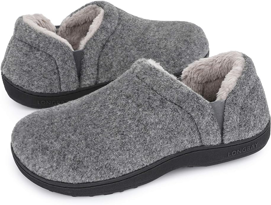 LongBay Men's Slippers Warm Bedroom Memory Foam House Shoes Slip-On for Indoor Outdoor Winter