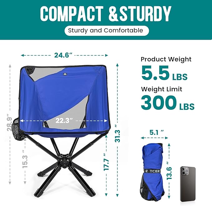 TCEK Adjustable Portable Camping Chair RiseLite Lightweight Compact Folding Chair for Adults, Collapsible Camp Chairs That Folds Up Small, Easy Carry for Travel, Outdoor, Sports, Backpacking, Hiking