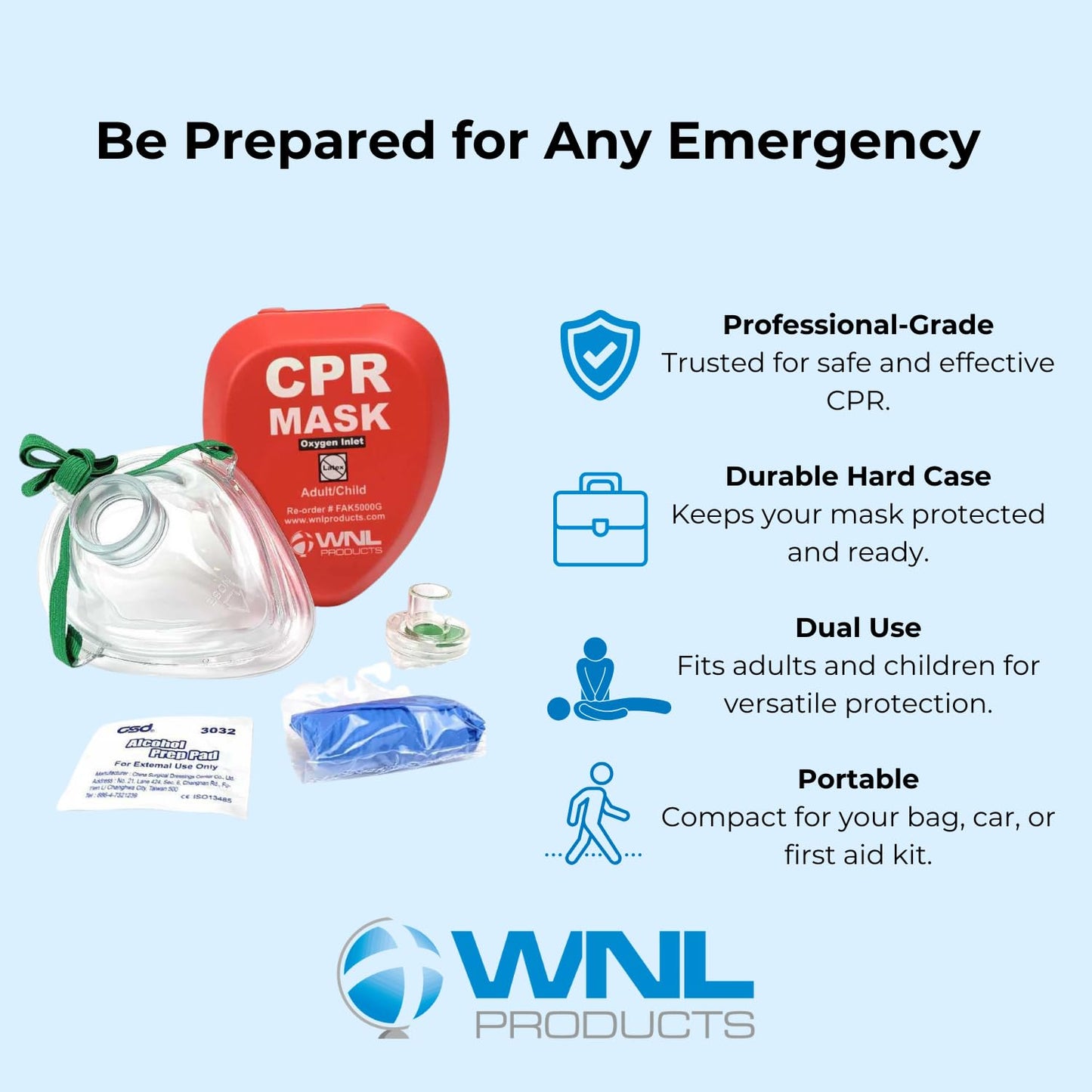 WNL Products CPR Rescue Mask, Adult/Child & Infant Pocket Resuscitator, Hard Case Kit with Belt Clip
