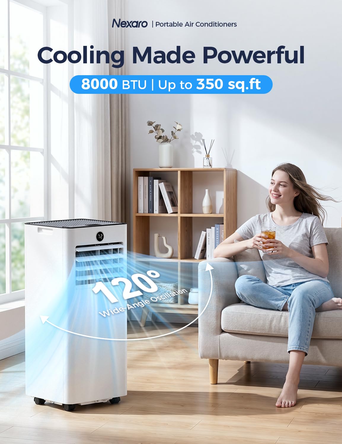 Nexaro 8000 BTU Small Portable Air Conditioner, Compact Portable AC Unit for Room up to 350 Sq.Ft, 4-in-1 Air Conditioner Portable with Fan & Dehumidifier, Quiet AC with Window Kit for Home/Office