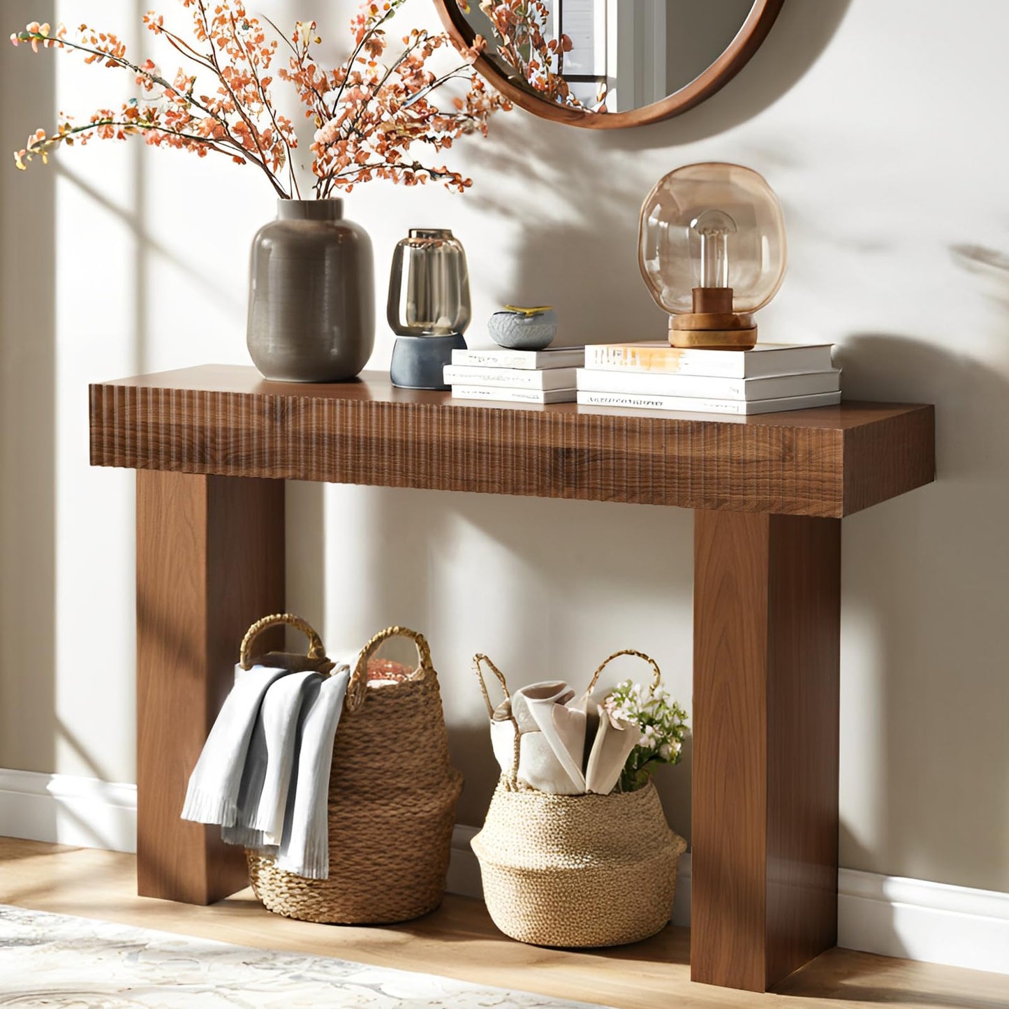 ZYBT 56-Inch Long Console Table, Wooden Narrow Rectangular Sofa Table Behind The Couch, Farmhouse Entryway Table for Entrance, Hallway,Living Room,Bedroom, Home Office,Brown