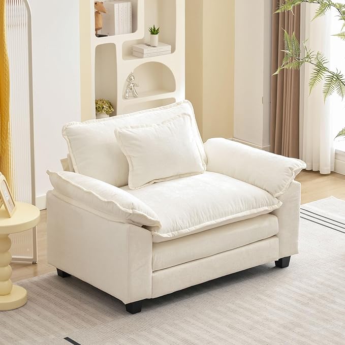 Oprisen Modular Sectional Sofa, Comfy Cloud Couch Sectional Sofa, Chenille Sofa Sleeper Deep Seat Sofa with Throw Pillows for Living Room (Beige White, 53"- Single Seat)