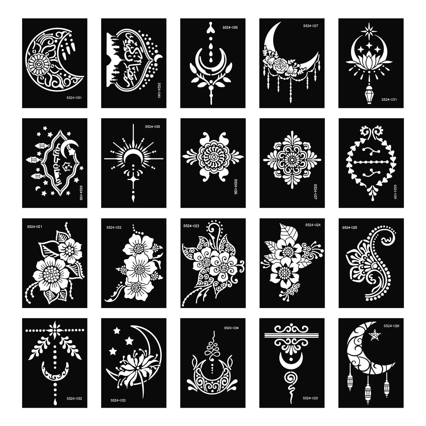 20 Sheets Henna Tattoo Stencil Kit, Temporary Tattoo Templates for Real Tattoos Mehndi Stencils for Kids Teens Adults Body Paint
