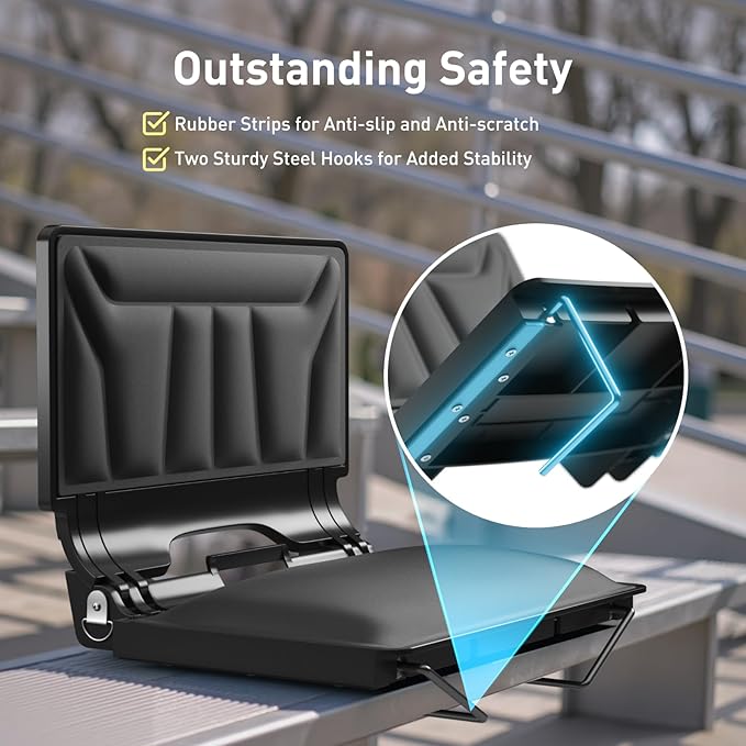 Jocoevol Stadium Seats with Back Support and Cushion, Portable Folding Comfort Bleacher Seats w/Shoulder Strap & Carry Handle for Sports Events Concerts Outdoor
