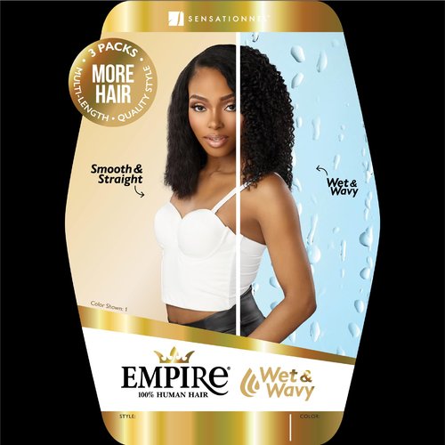 Sensationnel Empire multi weave hair - wet and wavy tropical curl human hair 3 bundle layered lengths (14 16 18 inch, 1B OFFBLACK)