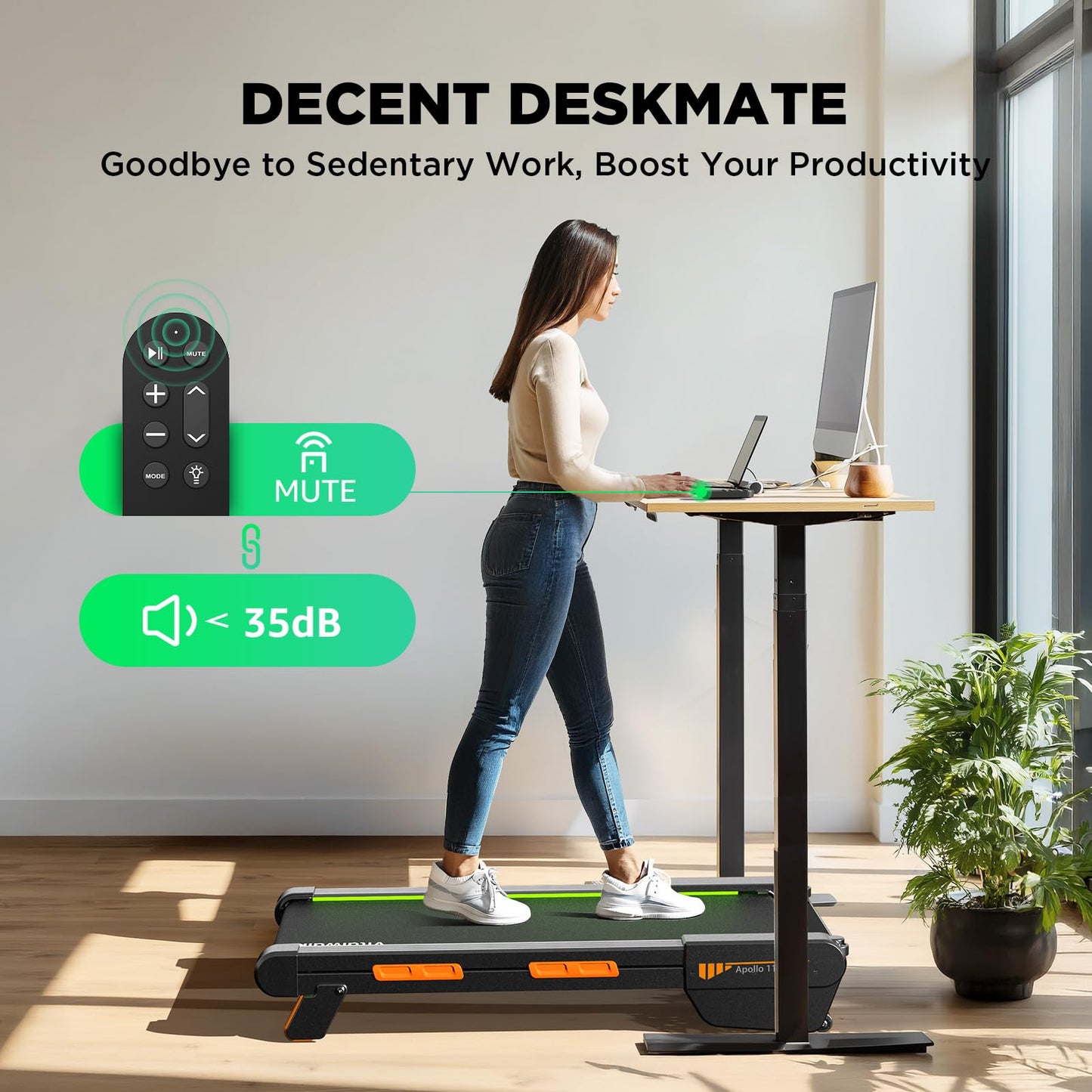 Vitalwalk Walking Pad Treadmill with Incline, Full Deck 15% Auto Incline, Portable Under Desk Treadmills for Home Office, 350LBS, 3.0HP Brushless, 4-Way Move & Vertical Storage, Ambient Light, 40"x16"