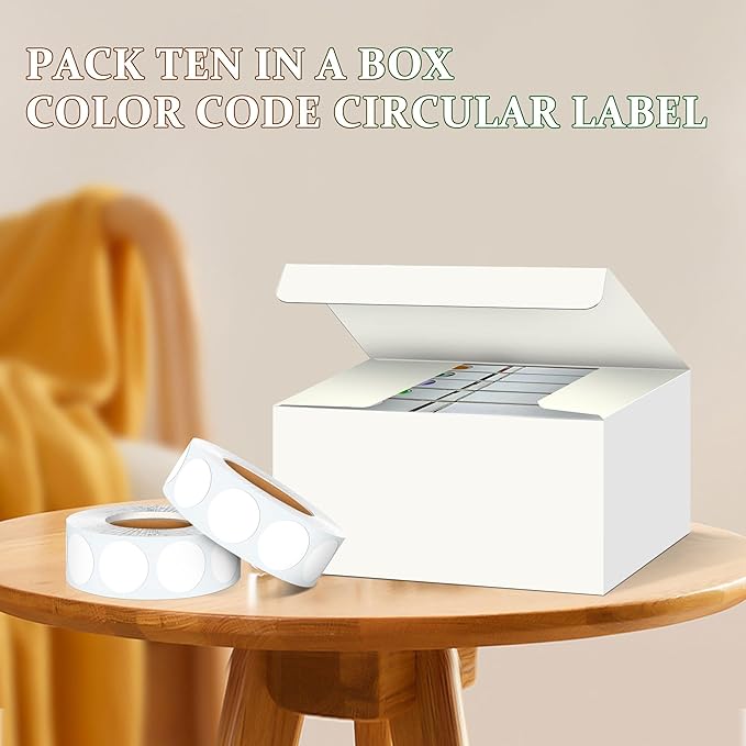 ‎‎WANSTE 10Rolls 10000PCS 0.75 Inch Small White Circle Sticker, Permanent Sticky Dot Color Code Labels in Dispenser Box,Round Blank Labels Total for Documents, Inventory,Calendars, CDs,Garage Sales