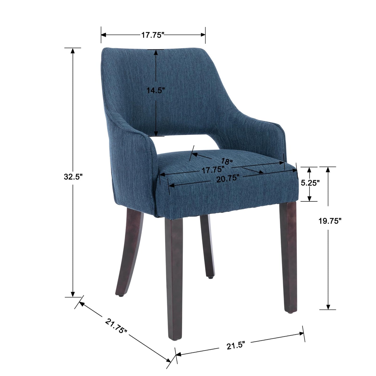 Kmax Linen Fabric Dining Chairs Set of 2 Upholstered Side Chairs Farmhouse Accent Chairs with Open Back Wood Legs for Dining Room Guest Room Restaurant, Blue(Wider Seats)
