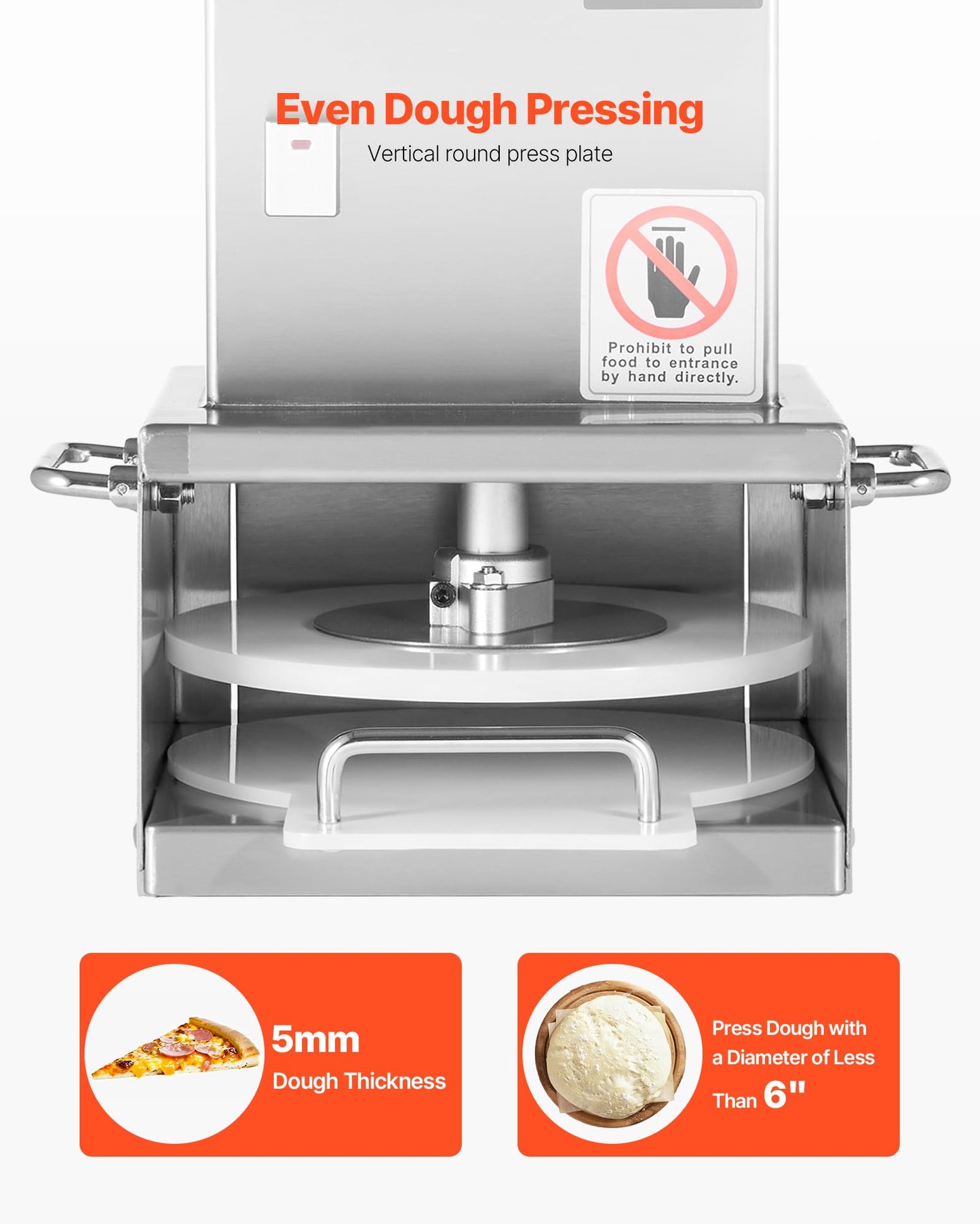 VEVOR Electric Pizza Dough Press Machine, 6 Inch Pizza Pastry Press Plate, Stainless Steel Bread Presser, Commercial Forming Machine with Adjustable Thickness and 100 Sheets of Parchment Paper