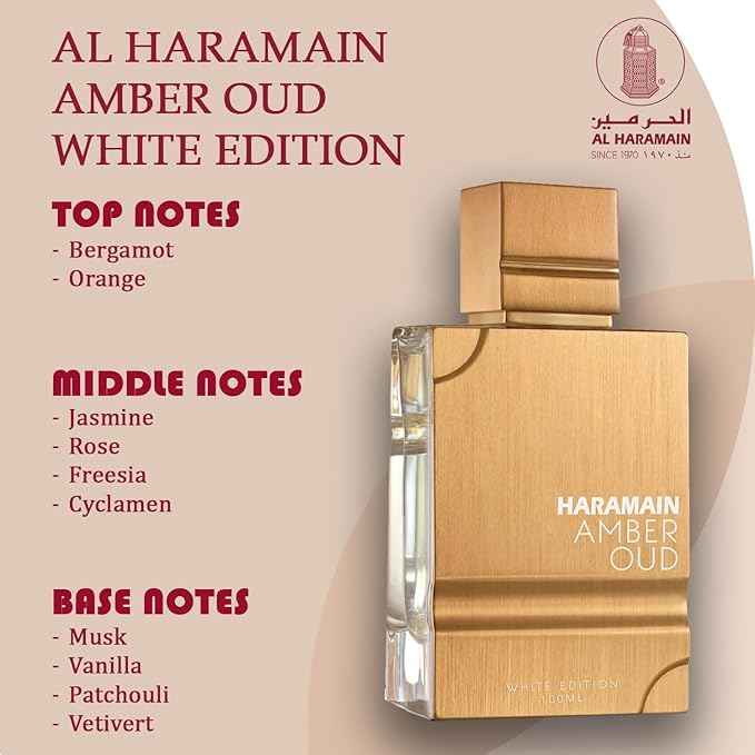 Al Haramain Amber Oud White Edition Eau De Parfum Spray for Unisex 3.4 Ounce
