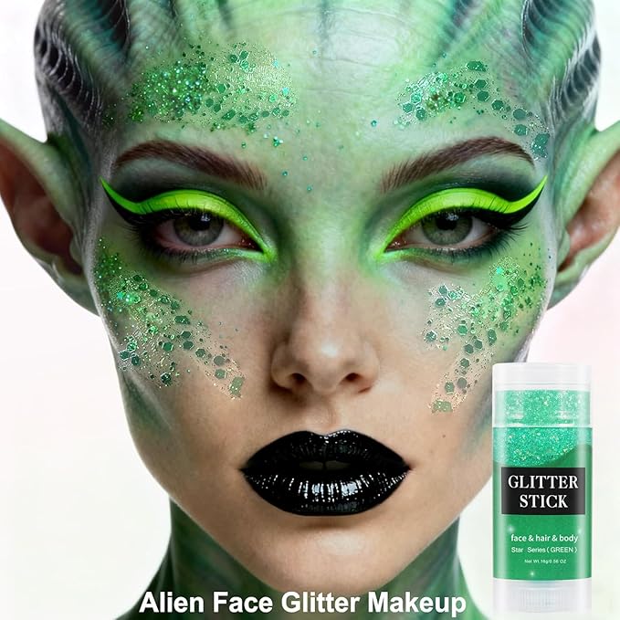MEICOLY Green Face Glitter Stick,Green Accessories for Spirit Week,Alien Face Glitter,Hair Glitter for Women Kids,Irish St Patricks Day Accessories,Rave Festival Mermaid Chunky Makeup for Mardi Gras