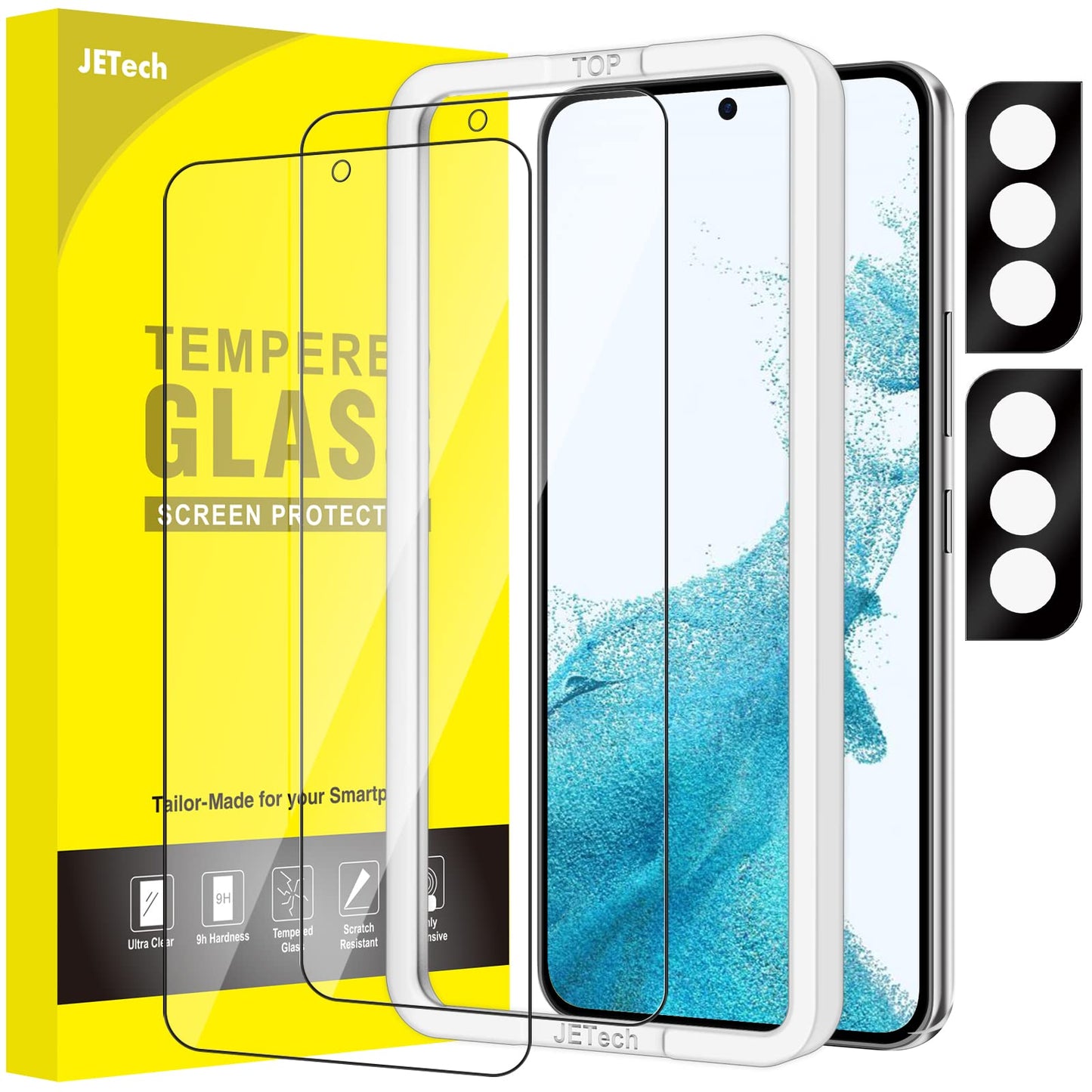 Jetech Screen Protector For Samsung Galaxy S22+/S22 Plus 5G With Camera Lens Protector, Easy Installation Tool, Tempered Glass F