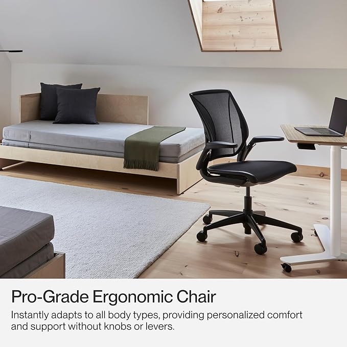 Humanscale World One Black Office Chair, Ergonomic Work Desk Chair with Built in Lumbar Support, Adjustable Computer Office Chair for All Body Types