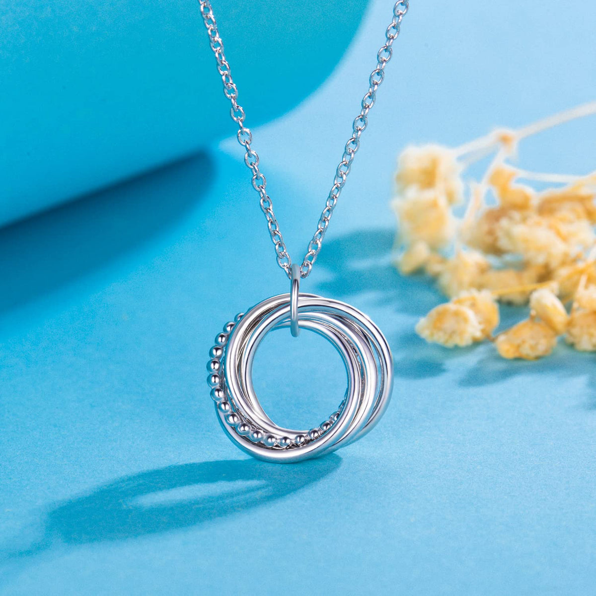 AM ANNIS MUNN 50th Birthday Gifts for Women, 925 Sterling Silver Necklace 50th Birthdays Gifts 5 Circle Decades Necklace Birthda