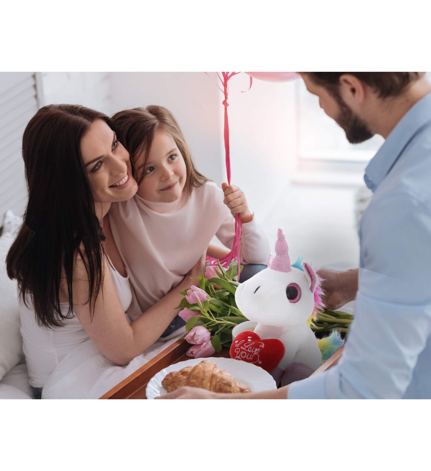 DolliBu I Love You Valentine Plush White Unicorn - Cute Stuffed Animal with Red Heart and Name Personalization Gift for Valentine's Day, Birthday, Anniversary, Romantic Date - 7 Inches