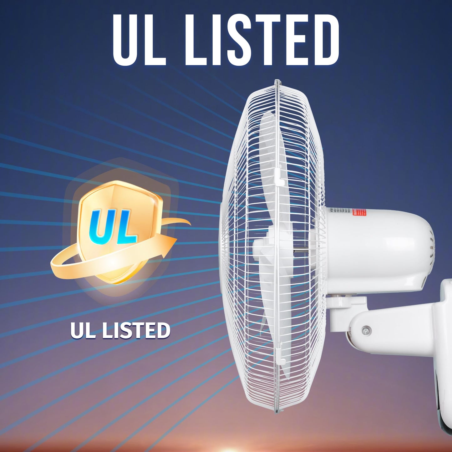 Tornado 16 Inch 3 Speed Oscillating Wall Mount Fan For Home, Remote Control Included, Adjustable Tilt 2650 Cfm 6 Ft Cord Ul Safe