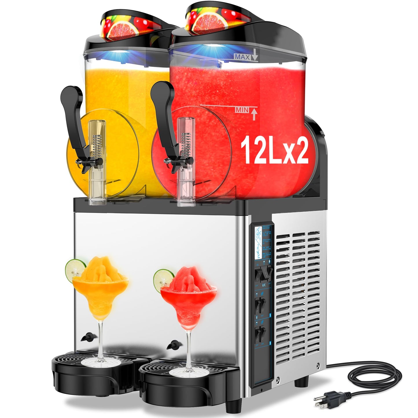 Commercial Slushie Machine 12Lx2 Tank, Slushy Machine Slush Maker 24L, Frozen Drink Maker for Cocktail Margarita Smoothie Milkshake, No Ice Needed, Restaurant Bar Cafés