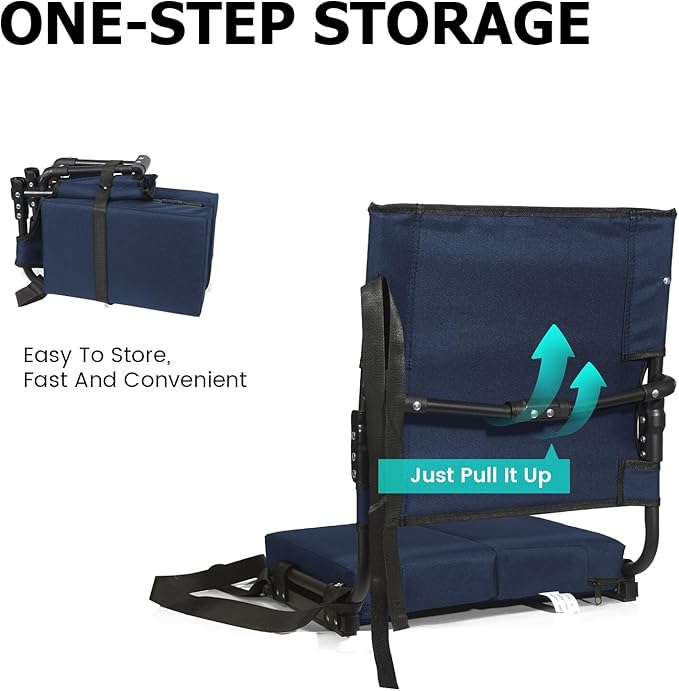 behairity Portable Stadium Seat for Bleachers with Back Support, Wide Padded Bleacher Chair with High Back and Thick Cushion for Adults, Folding Stadium Chair for Football Sports Events (Navy Blue)