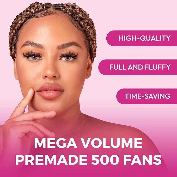 Eyesy Lash 500 Promade Fans - Volume Premade Lash Fans for Eyelash Extensions Pointy Base Handmade Loose Pre Made Eyelashes Middle Stem Soft and Lightweight (10D 0.03 CC 16mm)
