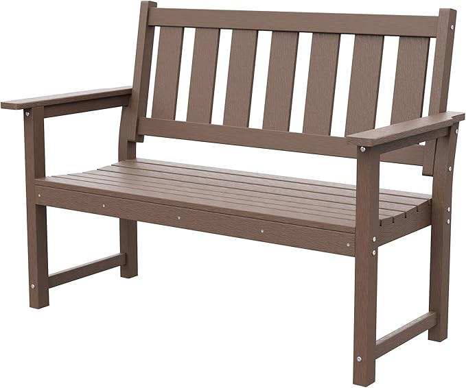 ACUEL HDPE Outdoor Bench – 50'' Weatherproof Durable Garden Bench, 2-Person Park Bench, Multi-Purpose Design Ideal for Porch, Patio, Church, and School (Brown)